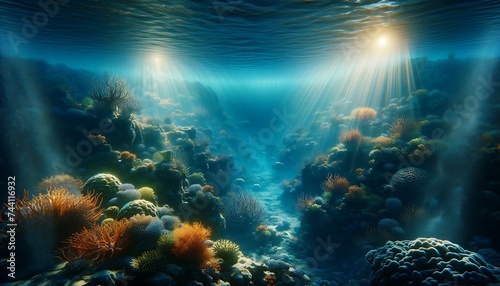 underwater and vibrant coral reef teeming with diverse fish species, tv art, wall art, azure waters of the ocean