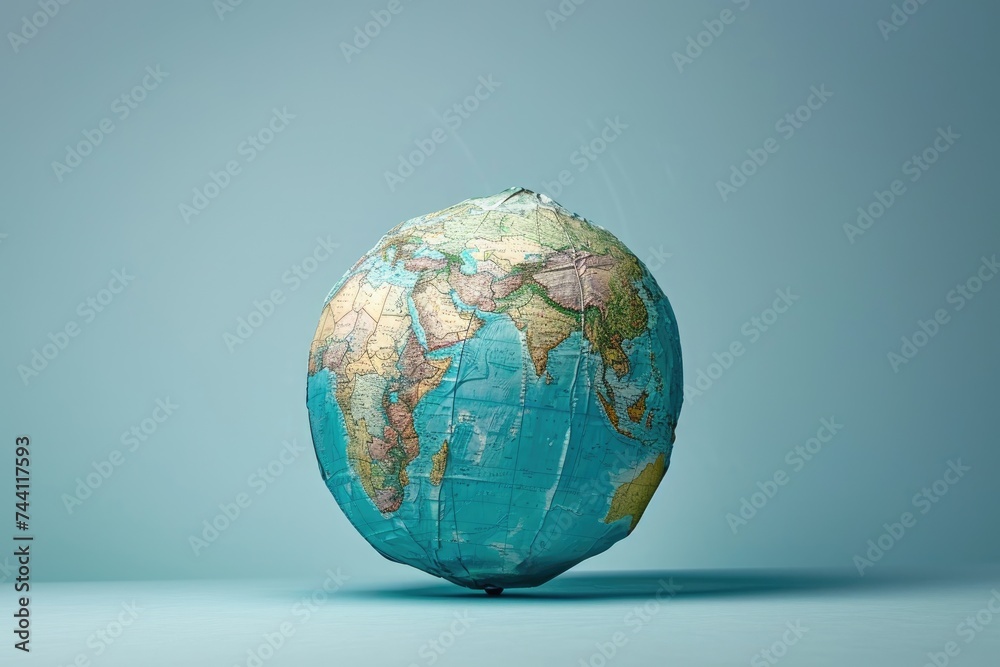 Blue Globe With Map on It, Depict global inflation with a fully inflated world globe, AI Generated