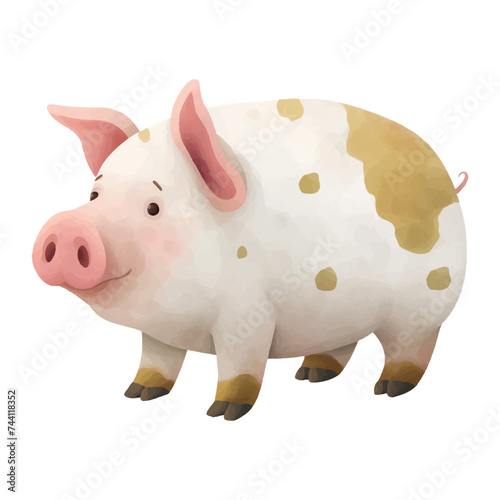  chubby pig watercolor vector illustration