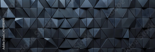 Polished, Semigloss Wall background with tiles. Triangular, tile Wallpaper with 3D, Black blocks. 3D Render photo