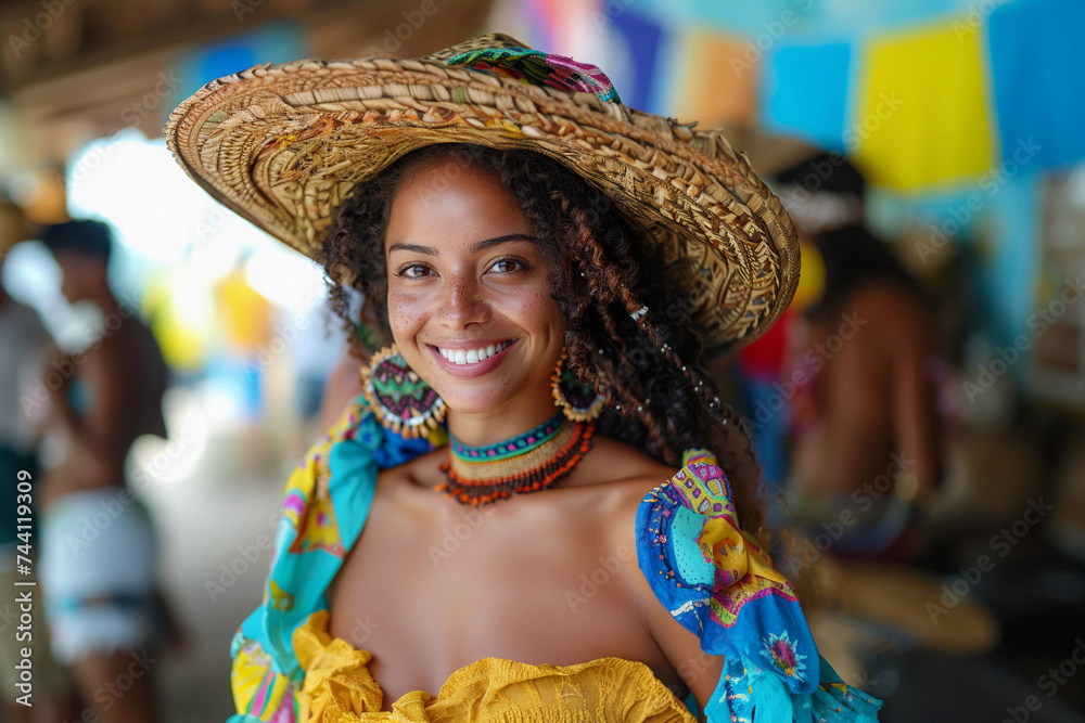 Mulher sorrindo no  São João e Festas Juninas