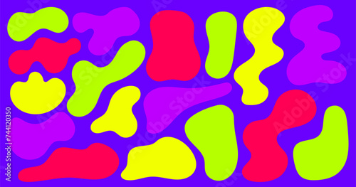 Organic blobs. Abstract vector irregular random shapes. Liquid fluid elements. Bright graphic bubbles. Simple stain and stones silhouettes.