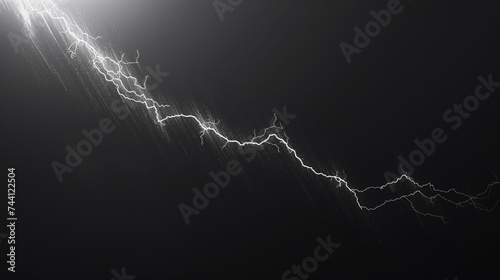 Dramatic black and white image of lightning bolt against dark sky, showcasing nature's power.