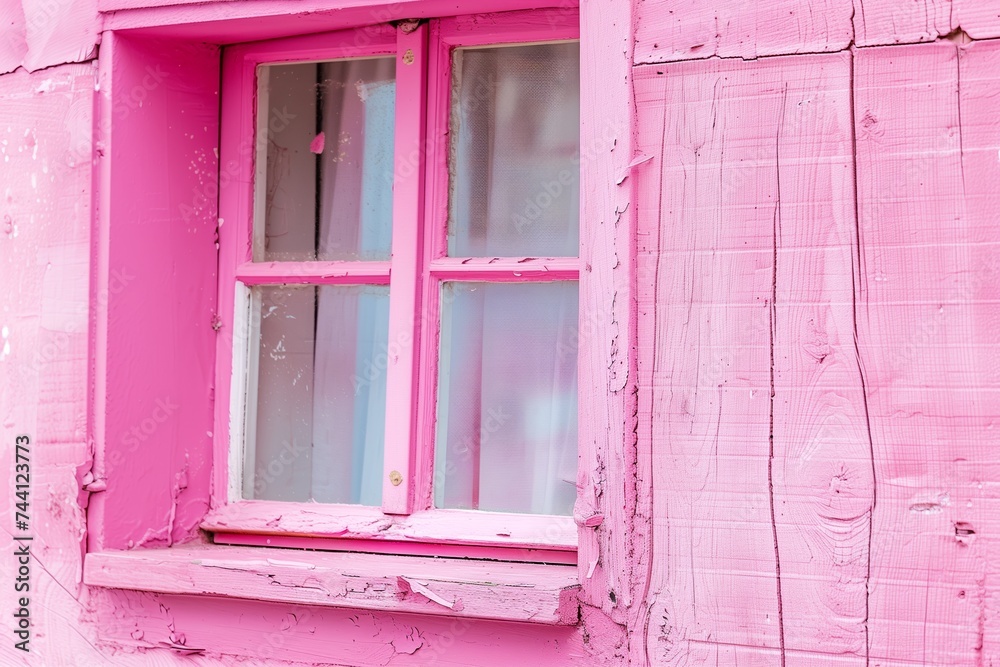 Obraz premium old window in a pink wooden wall