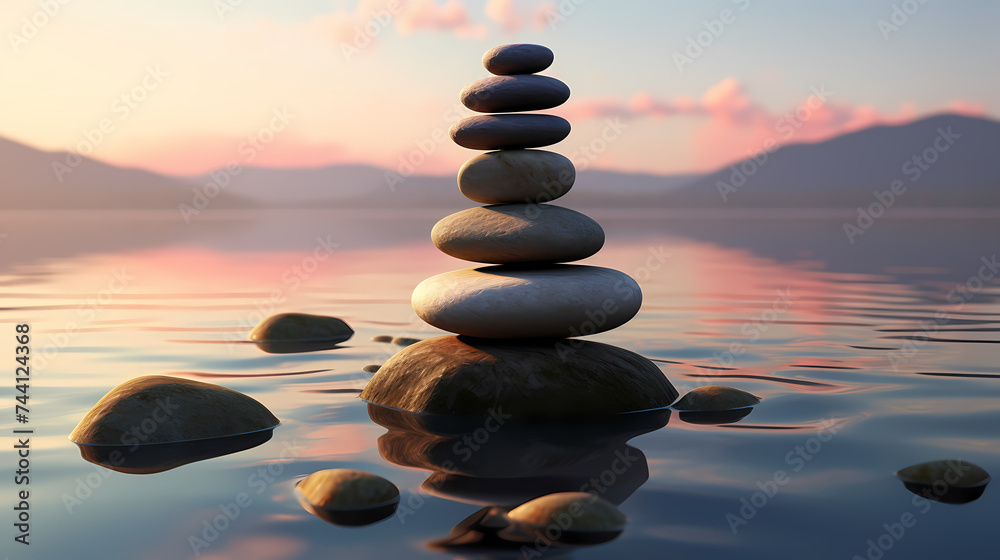 Yoga, meditation, pyramid is made of flat stones stacked on top of each other