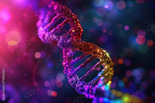 This close-up photo showcases the intricate details of a purple and blue structure, highlighting its unique color combination and design, DNA double helix in vibrant colors, AI Generated