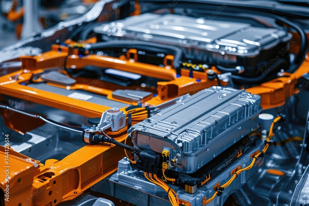 A detailed view of a car engine with its hood raised, showcasing the ...