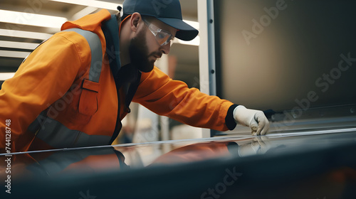 In a detailed close-up shot, a worker is seen installing a plastic window indoors, their focused effort evident as they ensure each corner of the frame is properly aligned for a snug fit.