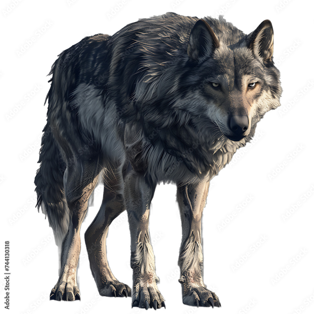 Majestic Gray Wolf Stands Tall Against White Background