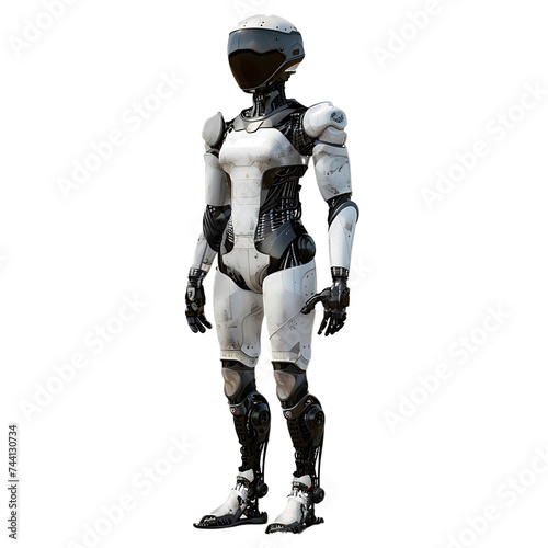 White and Black Robot Standing on White Background