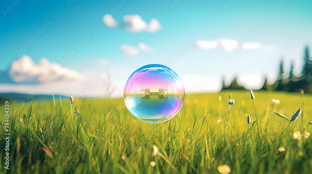 Massive soap bubbles float in the air, creating a mesmerizing dynamic scene Massive soap bubbles float in the air, creating a mesmerizing dynamic scene