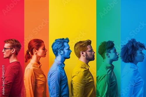 LGBTQ Pride yellow green. Rainbow diversity evolution colorful prismatic diversity Flag. Gradient motley colored trainee LGBT rights parade festival coral diverse gender illustration photo