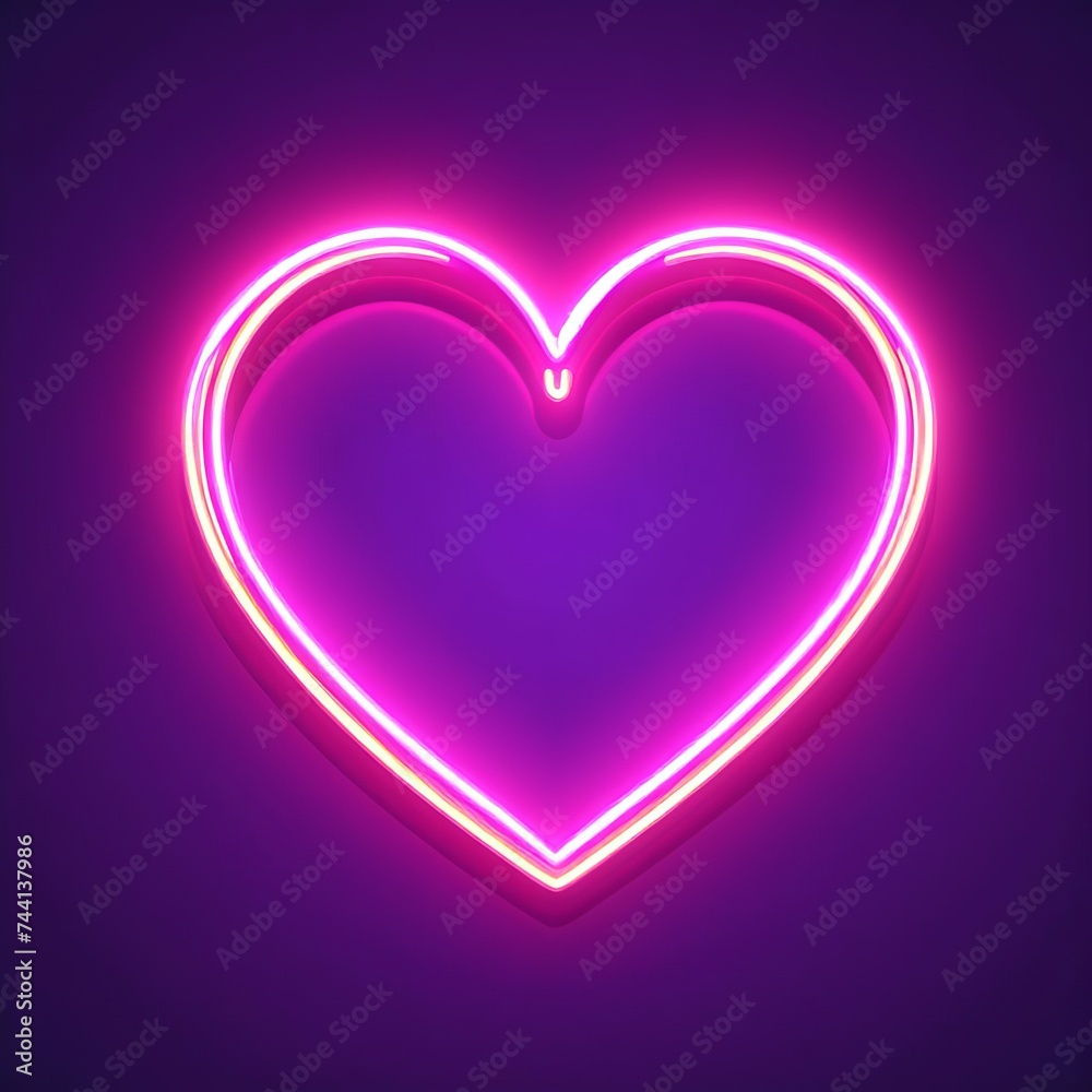 A vibrant and retro neon sign depicting a bright heart on a purple background. This design element is perfect for conveying a Happy Valentine's Day message