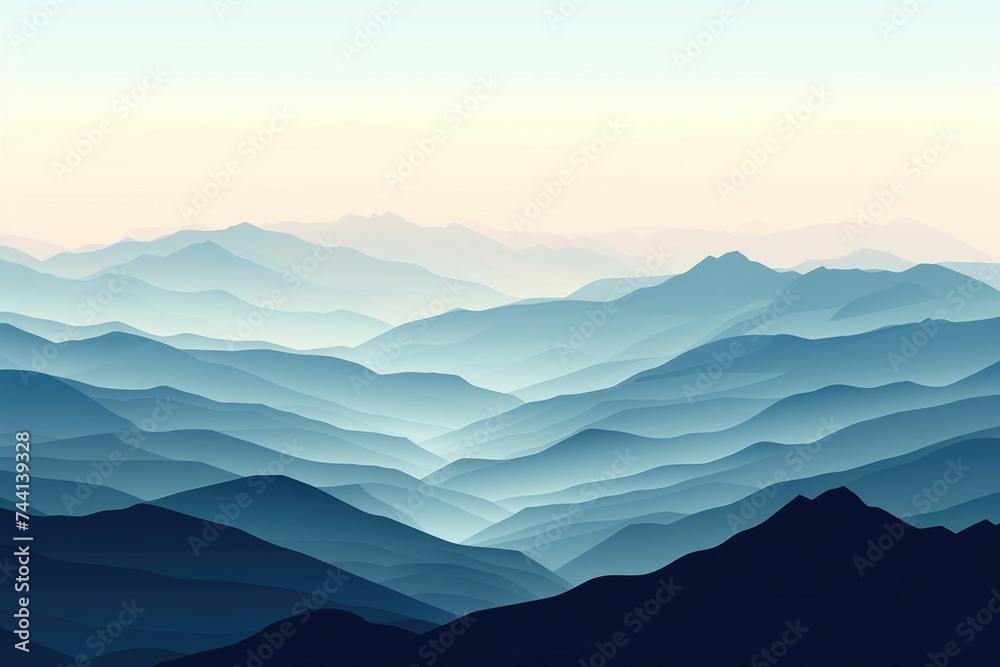 Fototapeta premium Blue shades of layered mountains in a minimalist landscape