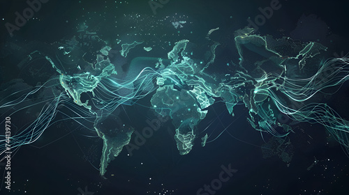 abstract background with waves technology power point world model