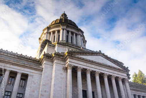 Washington State Capitol Building front north angle morning golden hour photo