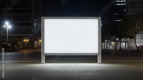 Big white billboard standing on the edge of a road. Empty white modern street mockup
