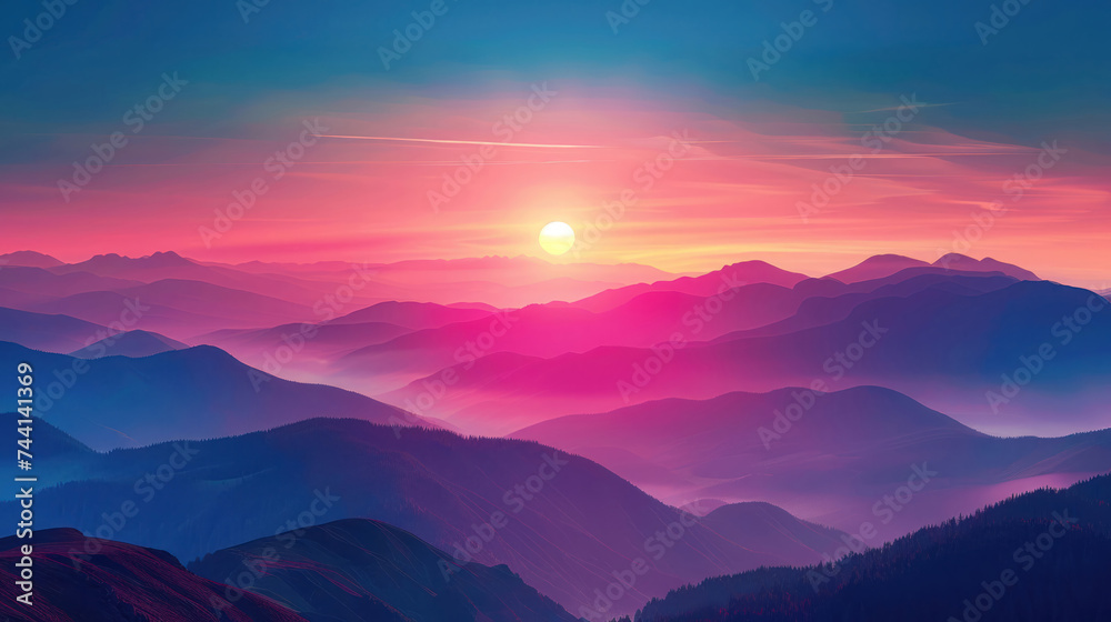 Sunset over mountains, creating a stunning natural summer landscape