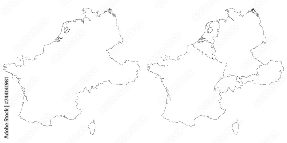 Western Europe country Map. Map of Western Europe in set white color