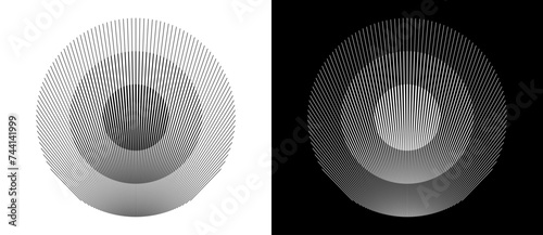Art sun background. Tattoo template or logo with lines. Design element or icon. Black shape on a white background and the same white shape on the black side.