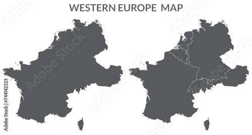 Western Europe country Map. Map of Western Europe in set grey color photo