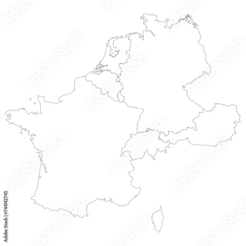 Western Europe country Map. Map of Western Europe in white color.