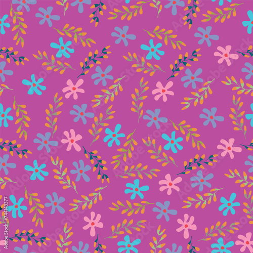 Vintage Floral Seamless Pattern. Floral Background with Small Simple Flowers. Botanical Seamless Pattern for Trendy Textile, Surface Design and Fashion Prints. Vector Illustration