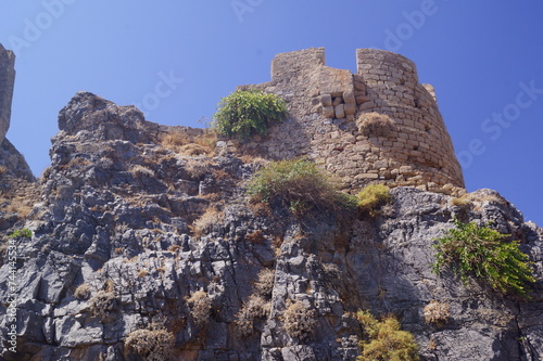 A detail of the fortification of Lindos acropolis in Rhodes, Greece