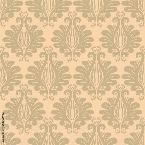 Wallpaper in the style of Baroque. Seamless vector background. White and gold floral ornament. Graphic pattern for fabric, wallpaper, packaging