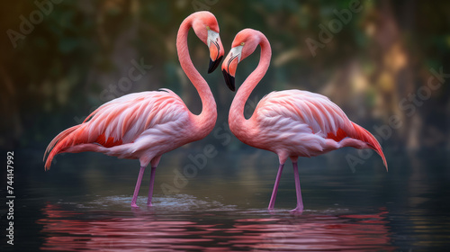 Flamingos with a focus on their striking pink feathers