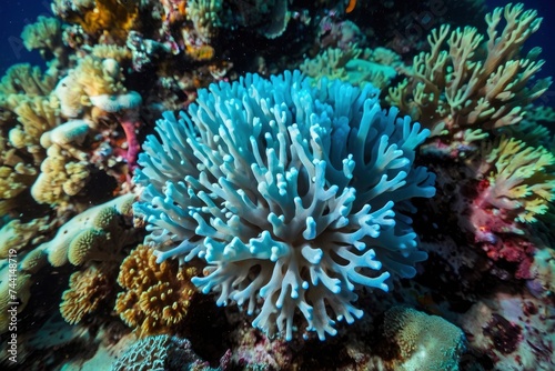 Coral bleaching linked to elevated sea temps: Loss of symbiotic zooxanthellae threatens Pacific reef. Loss of zooxanthellae and Pacific reef survival photo