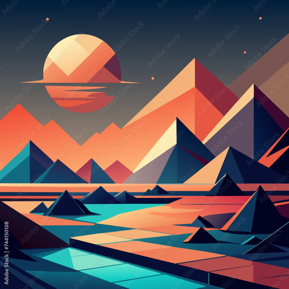 A geometric landscape composed of intersecting shapes and lines. vektor illustation