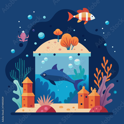 A whimsical underwater tableau with playful sea creatures and colorful coral. vektor illustation