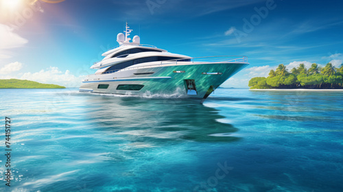 Luxurious yacht cruising through clear © Mehran