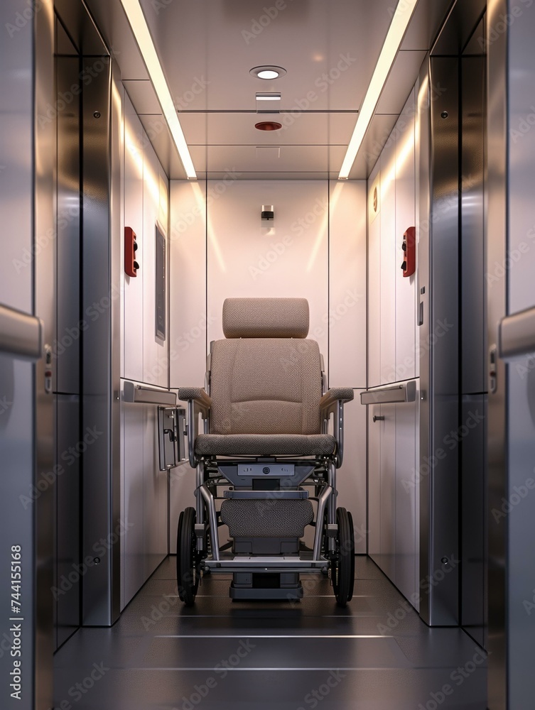 Obraz premium A wheelchair is inside of a room. Generative AI.