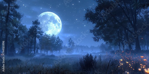 Moonlit Nights Magic in a Tranquil Landscape - Enchanting Illumination and Mystery - Nighttime Radiance