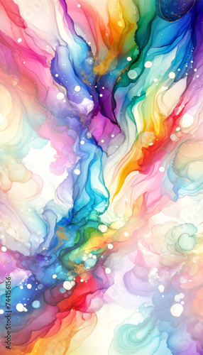 Trendy multicolor and white splash. Abstract artwork style, inspired by alcohol ink and watercolors paint. Luxury abstract background and wallpaper. Composition for yours header, design, poster.
