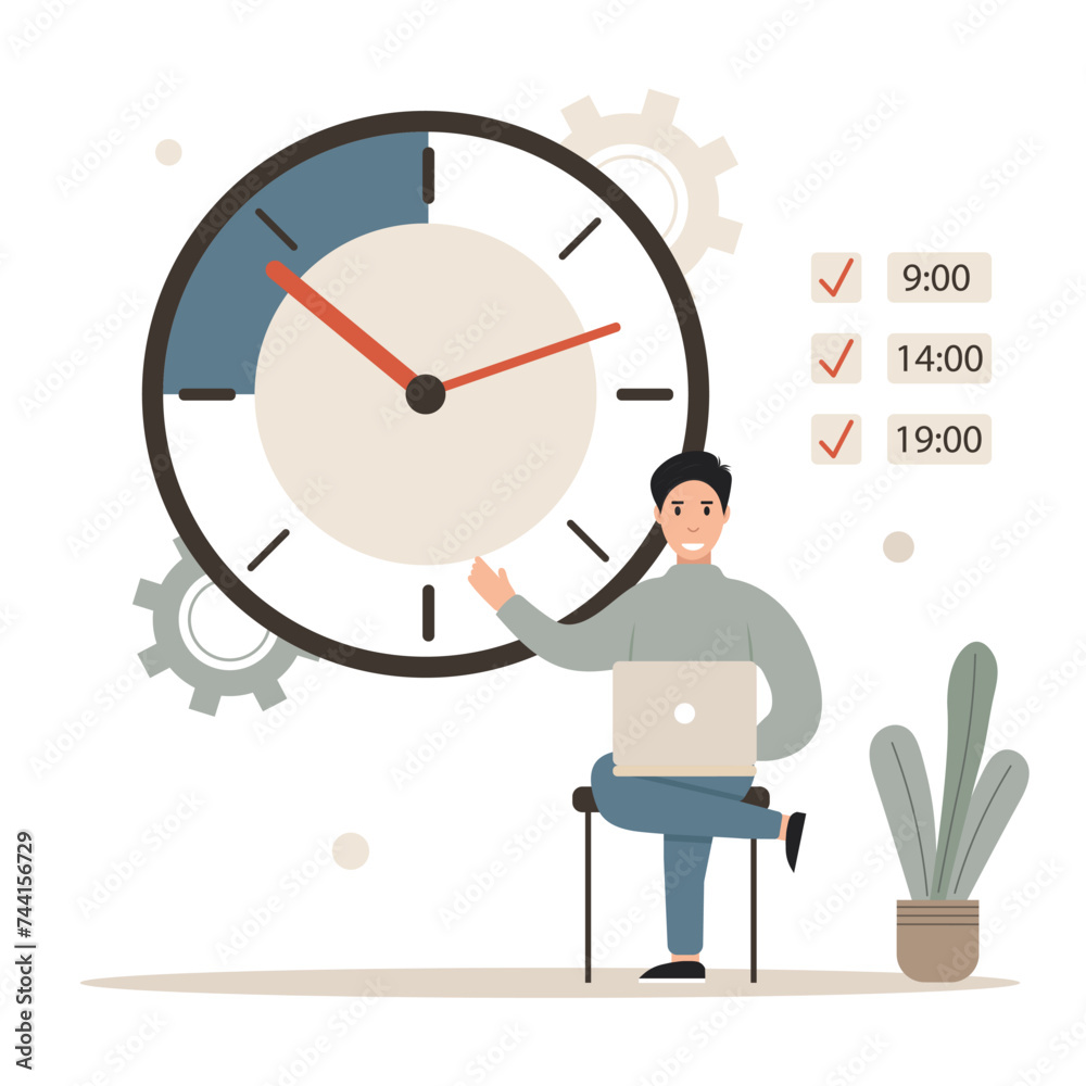 Work time management. Scheduling tasks, deadline strategy.It office productivity timing management. Time management. Vector illustration Work time management. Scheduling tasks, deadline strategy.It office productivity timing management. Time management. Vector illustration