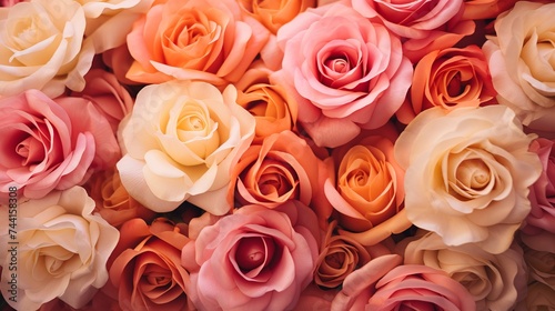 Background of pink orange and peach roses