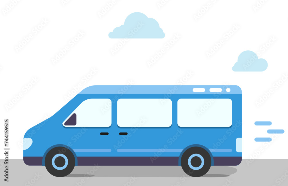 Minibus vector in flat style. Delivery van. Transport illustration. car is driving on the road