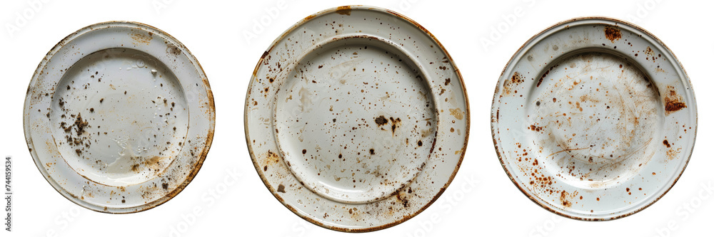 Dirty Plates Set Isolated on Transparent or White Background, PNG Dirty Plates Set Isolated on Transparent or White Background, PNG