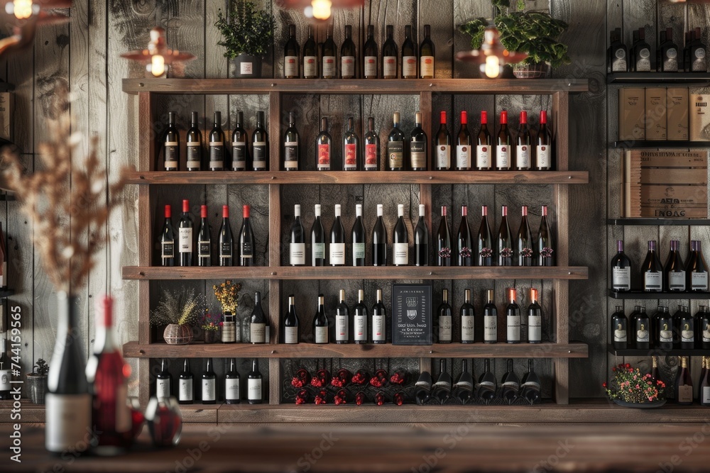 Wine collection on a wooden rack