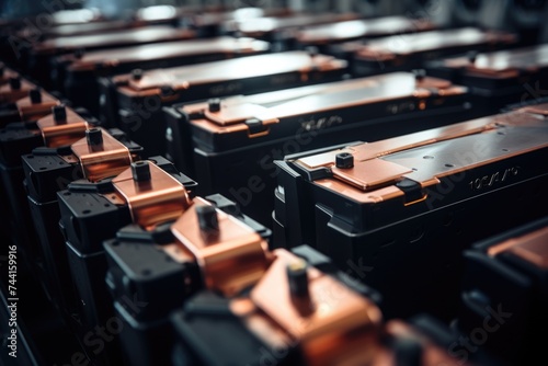 Array of Precision-Made Industrial Batteries on a Manufacturing Line photo