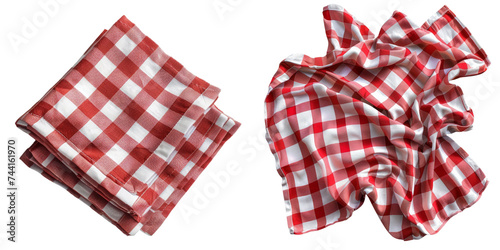 Red Checkered Napkin Set Isolated on Transparent or White Background, PNG
