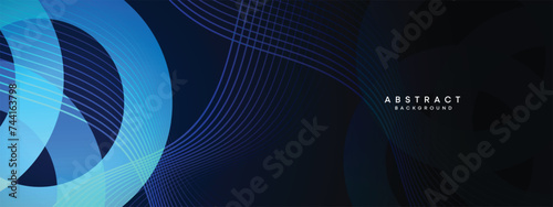 Abstract gradient dark navy blue web banner. dark blue light business banner design background. diagonal geometric pattern circle, and square shape for poster, cover, presentation, flyer, or header