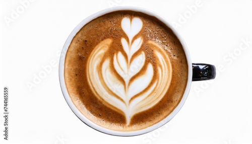 hot latte cappuccino coffee spiral foam top view isolated on white background clipping path included