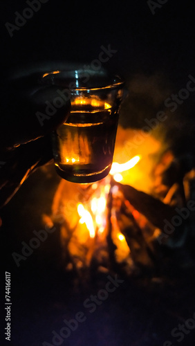 Campfire on a winter night