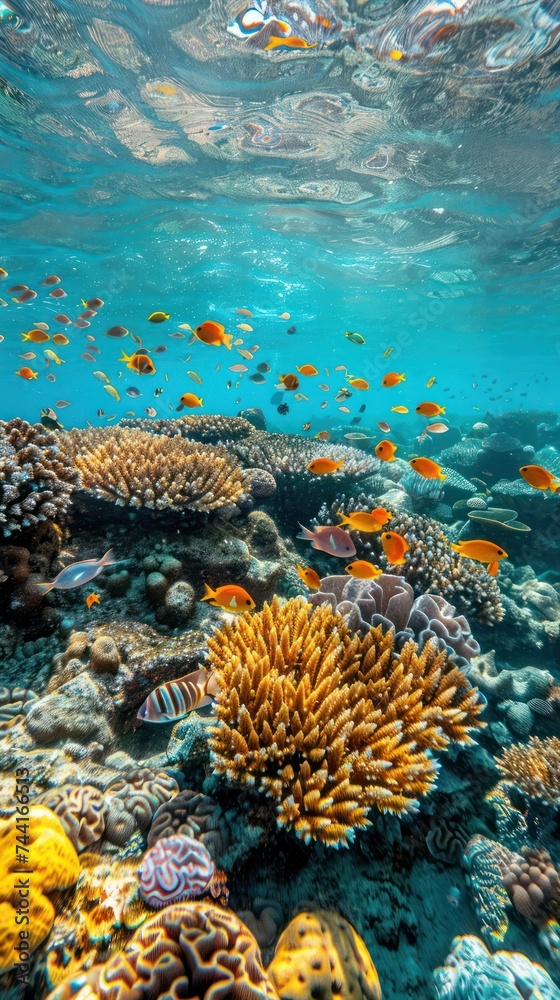 Fototapeta premium Vibrant underwater coral reef with tropical fish