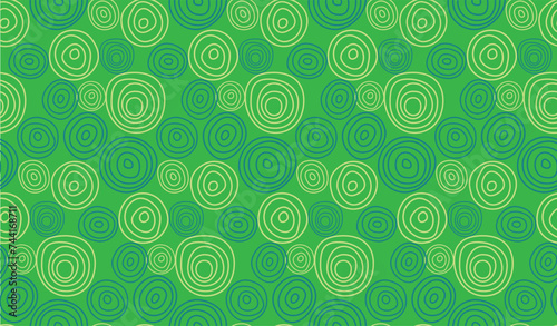 Seamless lines circles pattern. Simple green doodle
