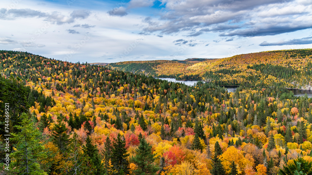 Mauricie, Canada - Oct 08 2022: Picture show the view in the Mauricie national park in colorful autumn